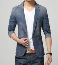 Fashion Blazer British 'S Style Casual Slim Fit Suit Jacket Male Blazers Autumn Denim Blazer for Men Plus Size Men Suits