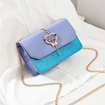 

New Arrival 2020 Women Bag Crossbody Bags for Women heart Buckle Handbag Glitter Sequins Chain Shoulder Bag PU Leather Handbags