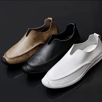 Genuine Leather Men Casual Shoes 2020 Summer Breathable Mens Loafers Fashion Slip On Soft White