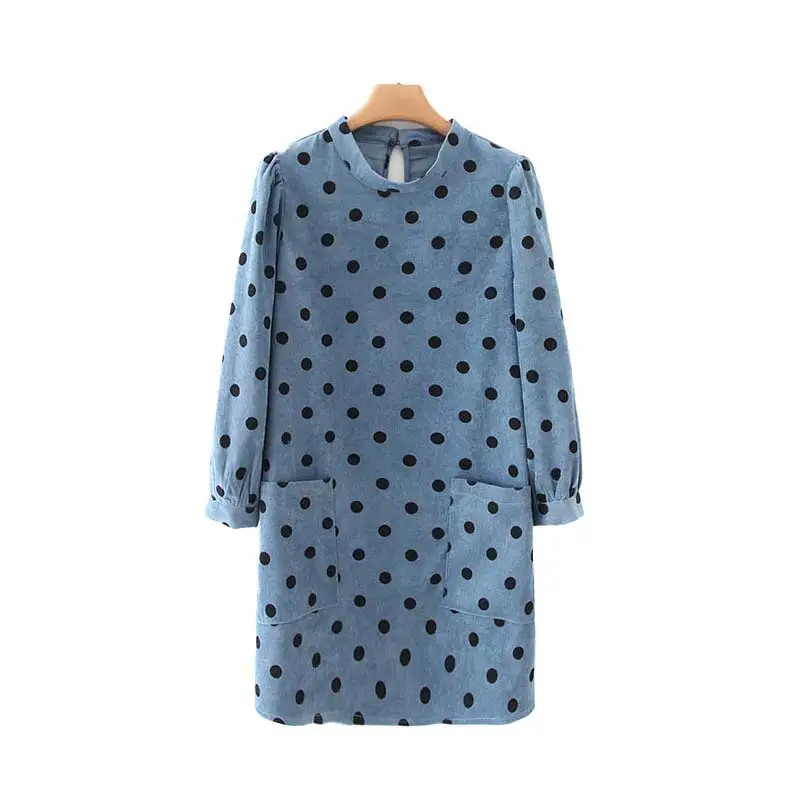 Vadim женское вельветовое мини-платье синего цвета с длинным рукавом и карманами, женские повседневные винтажные шикарные прямые платья, vestidos QC939 - Цвет: as picture