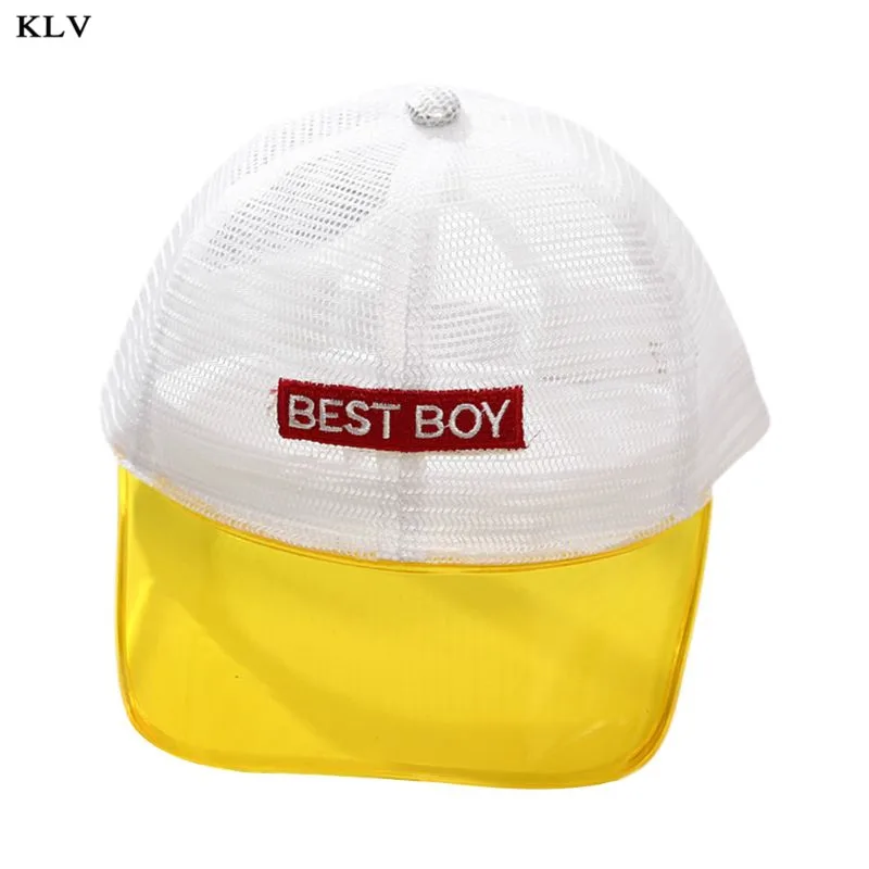 White Yellow Детская контрастная цветная прозрачная бейсбольная кепка с изогнутыми широкими полями, дышащая сетчатая бейсболка в стиле хип-хоп с надписями, солнцезащитная Кепка, От 3 до 12 лет - Цвет: White Yellow
