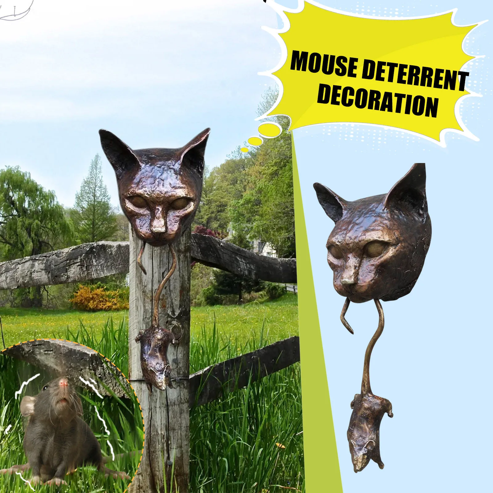 Cat Door Knocker Sculpture Cat and Mouse Ornaments Decorative Cat Mouse