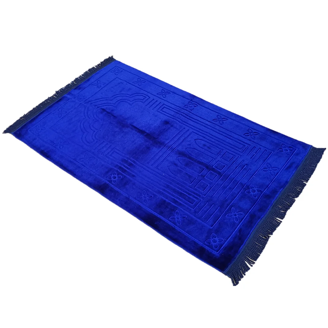 Alfombra de oración musulmán plano, tela de Raschel de felpa, diseño rectangular y flecos en ambos lados, estera de oración islámica 65x110CM