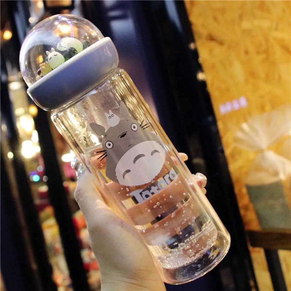 Kwaii Totoro Carring бутылка с двойным слоем Ovenproof стеклянная бутылка с силиконовым уплотнением микроландшафтная посуда для напитков с изоляцией двойная бутылка