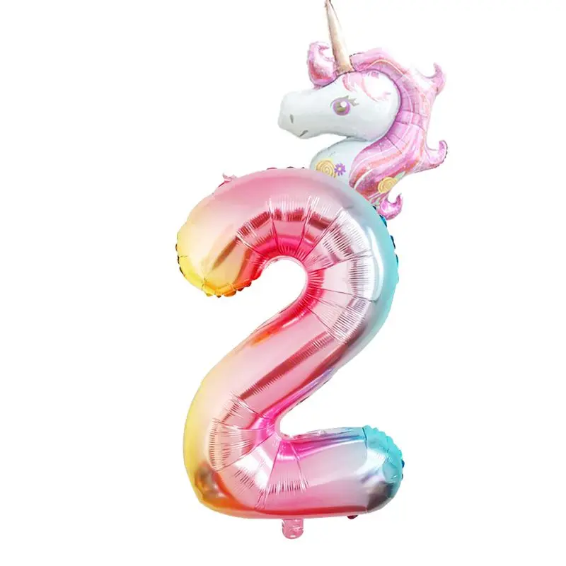 32inch Rainbow Number Balloon Foil Balloons Unicorn Birthday Party Silk Sash Girl Happy Birthday Party Decoration Headband Crown