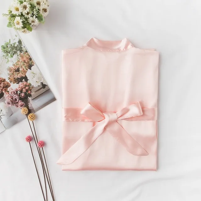 light pink Одежда для невесты Атласный халат невесты Элегантная пижама сексуальный район женский домашний халат Банный халат кимоно шелковый халат для сна - Цвет: light pink