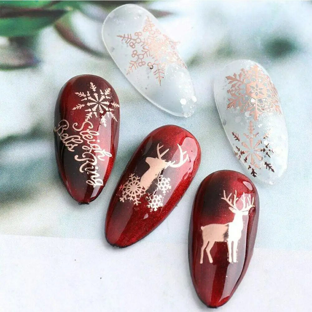 

2021 New Year New Nail Stickers 3 Color Christmas Big Adhesive Net Sticker Elk Nail Snowflake Red Sticker Nail B3P9