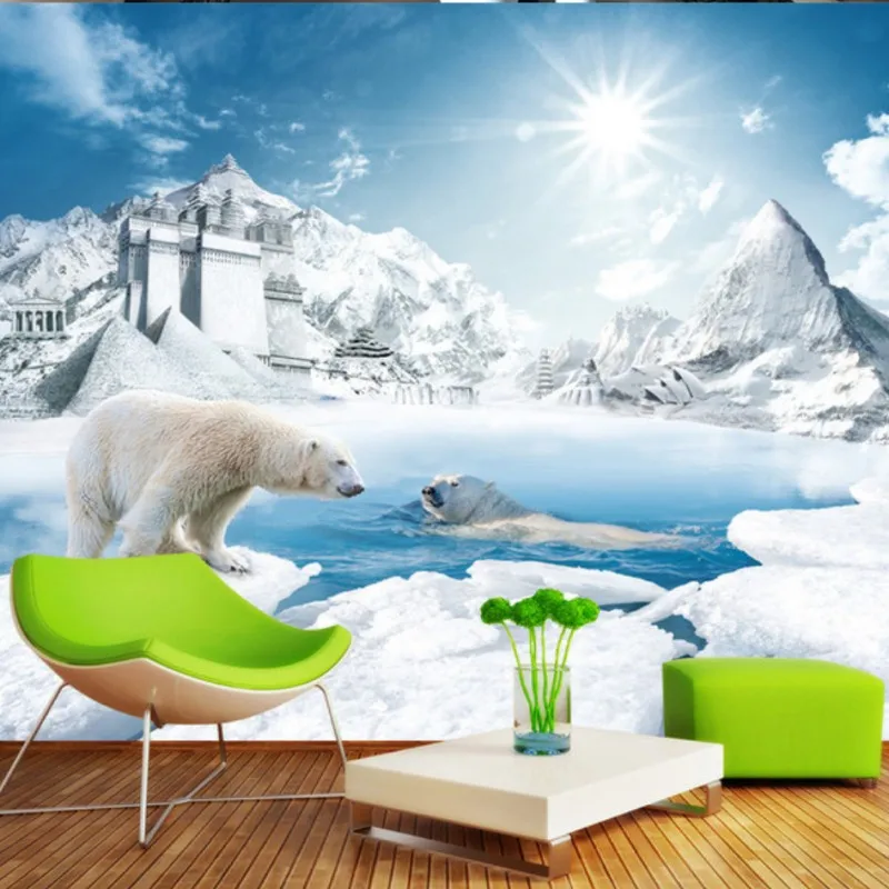

Drop Shipping Custom 3d Mural Wallpaper Winter Day Snow Scene Bear Room Wallpaper Landscape Kids' Room Decoration Murals