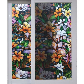 

Magnolia Glass Film Static Cling No Glue Hand Painting Colorful UV-Proof Privacy Proection Multi-Size Reusable Window Covering