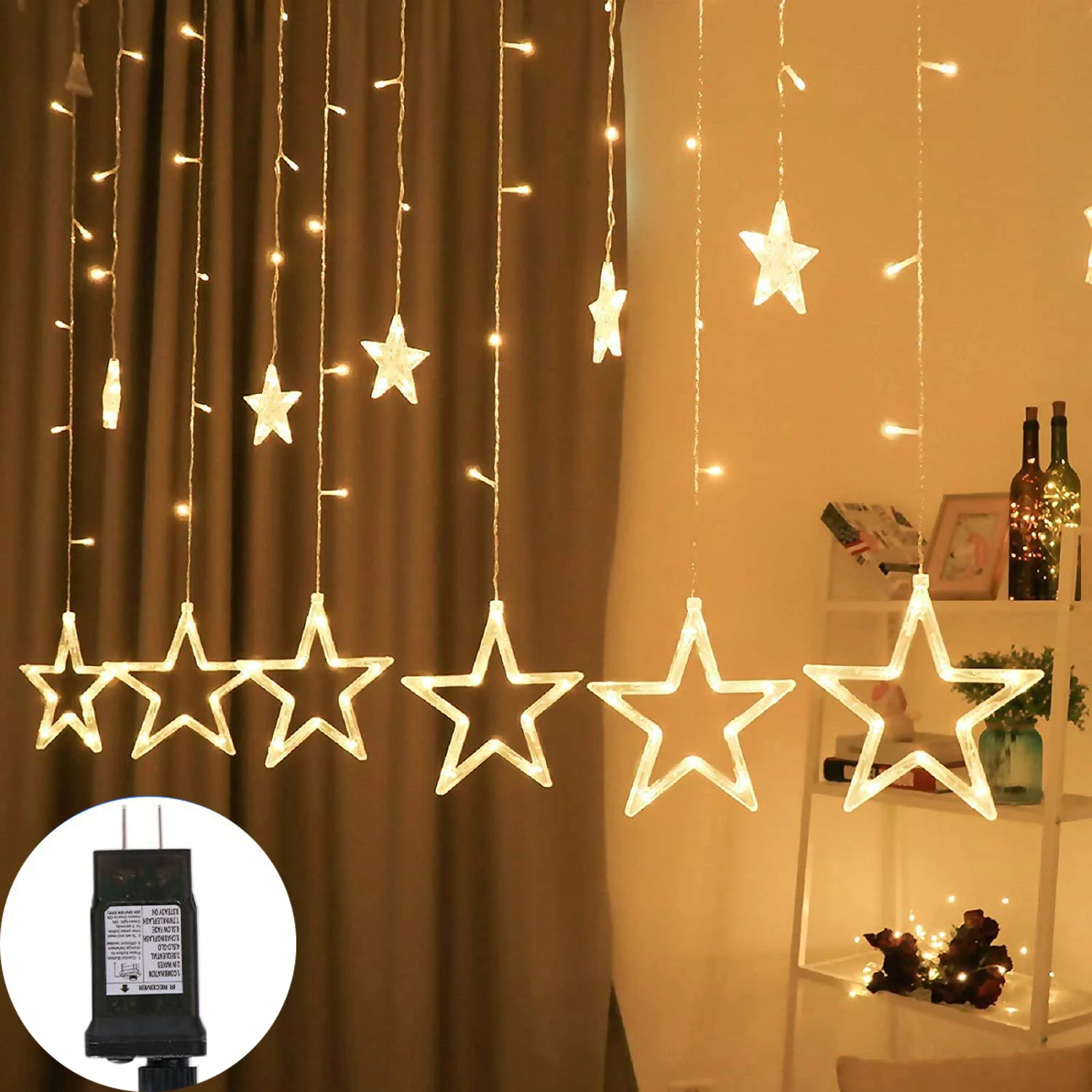 

138LEDs 12 Star Curtain Lights, Connectable 8.2ft Christmas Lights with 8 Modes,Decor for Indoor Outdoor Window Wedding Party