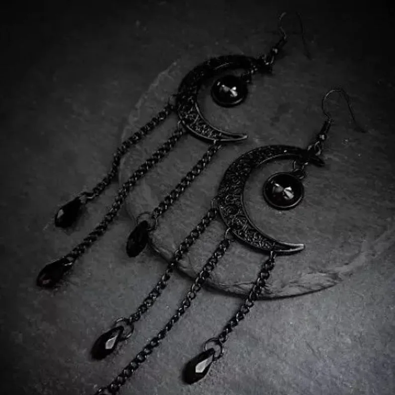 Dangle Earrings For Women Gothic Dark Moon Design
