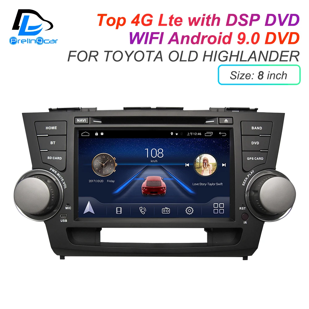 

Android9.0 DSP subwoofer 4G Lte multimedia DVD player For toyota Highlander 2015 headrest monitor radio stereo navigation system