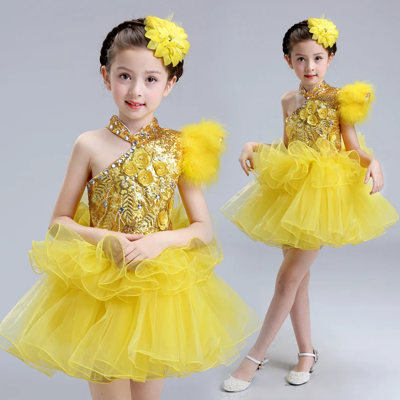 Enfant Robe De Mariage/Детские праздничные платья желтого цвета на одно плечо с бусинами и цветами для девочек; праздничные платья из тюля для маленьких девочек - Цвет: Цвет: желтый