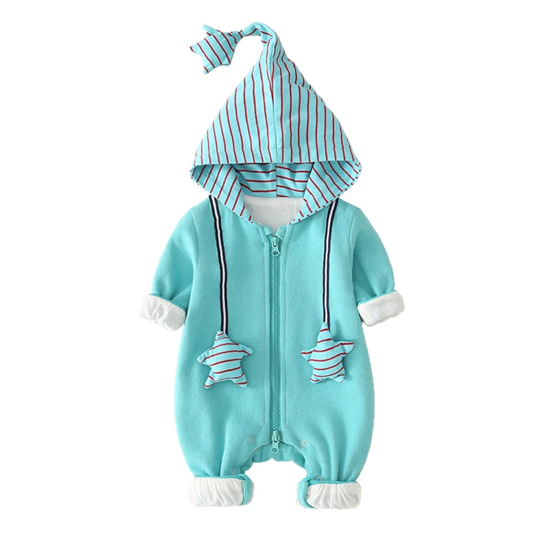 Повседневные детские комбинезоны унисекс с капюшоном на весну-осень для детей от 0 до 12 месяцев, Детские боди в полоску с длинными рукавами и капюшоном - Цвет: L