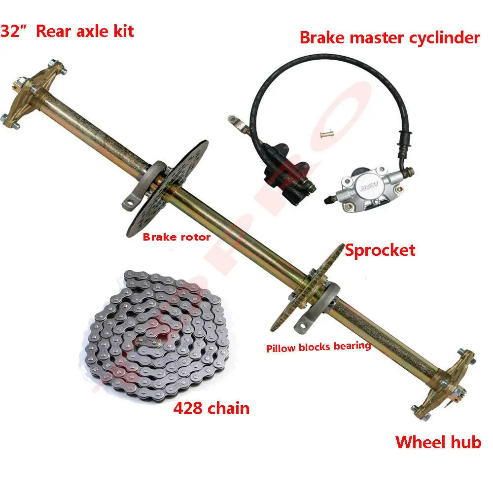 810mm Go Kart Wheel Hub Set ATV Rear Axle Assembly Kit Shaft + Hub+ T8F Chain Sporcket+ Brake Master Cylinder