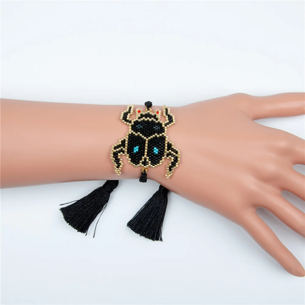 Rttooas MIYUKI Beetle браслеты для женщин ручной работы в форме жука браслет с кисточками ювелирные изделия нежные бусы Япония бисер