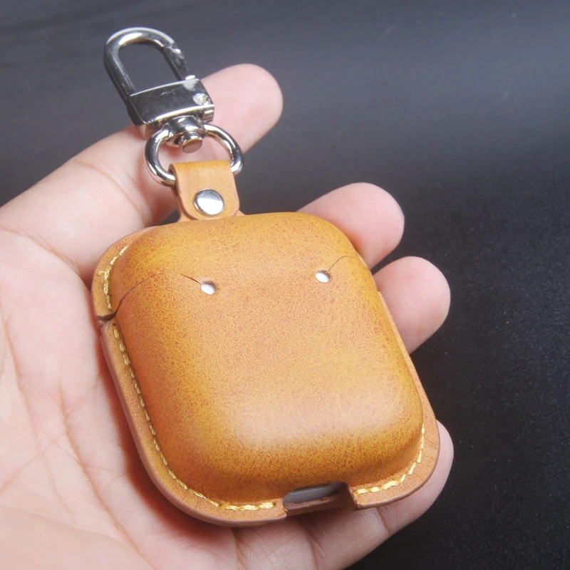 for REALME buds air case business retro color leather protective cover keychain crazy horse series true wireless headphones case