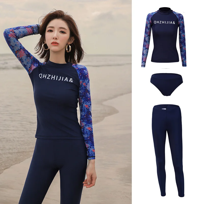 

Women's Long Sleeve Rash Guard Wetsuit UV Sun Protection 3pcs Swimsuit Surfing Swim Padded Shirt with Leggings Full Tracksuit