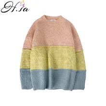 H. SA свитер пуловеры для женщин Oneck Розовый Полосатый Pacthwork трикотажные джемперы свободные зимние пуловеры Топы шикарный корейский Pull Femme