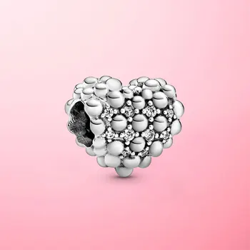 

Free Shipping 925 Sterling Silver Beaded Sparkling Heart Charm Beads fit Original Pamura Bracelets Jewelry Gift