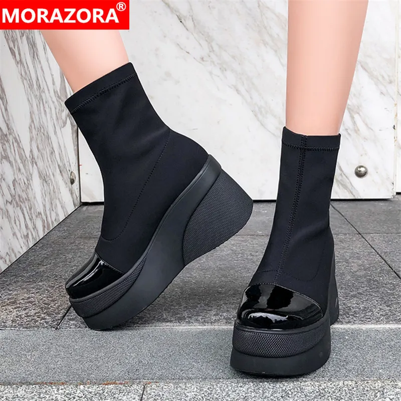 MORAZORA new arrive women brand boots genuine leather platform shoes round toe fashion height increased ankle boots