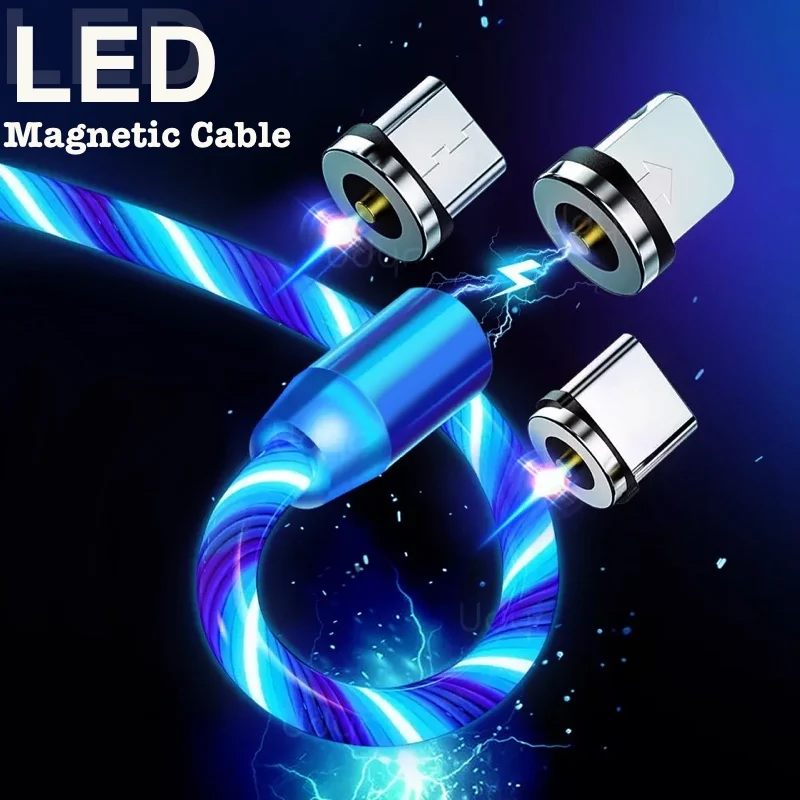 1 м Магнитный зарядный кабель для мобильного телефона usb type C поток светящийся