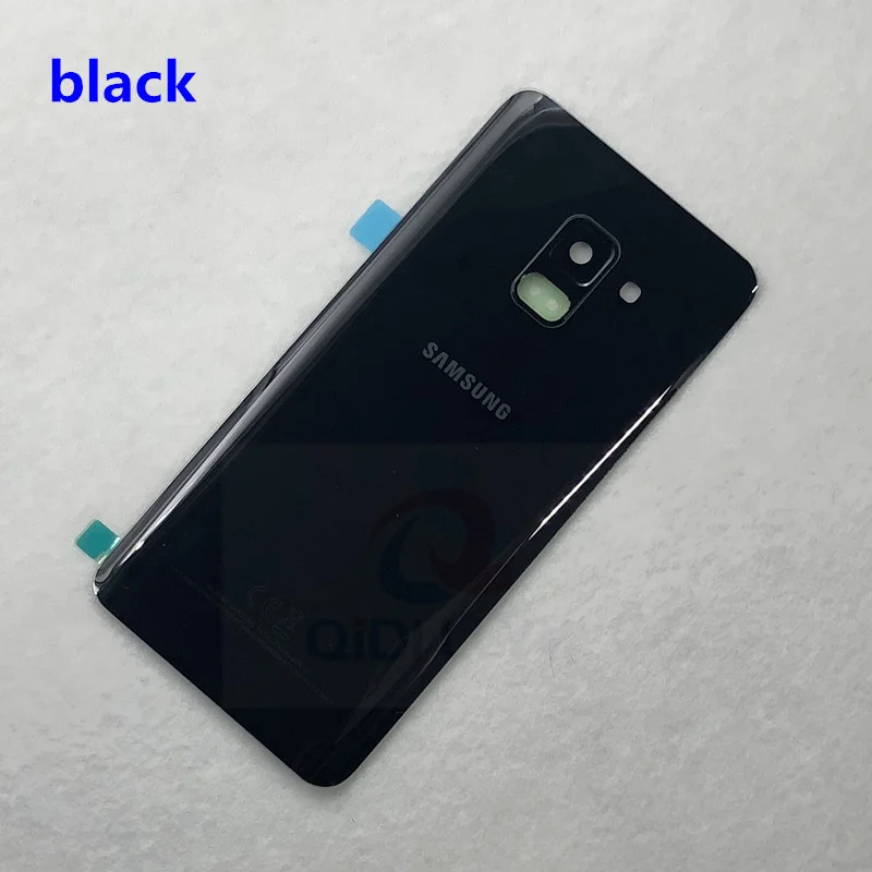 black Заднее стекло для samsung Galaxy A8 A530 A530F задняя крышка со стеклянной батареей Задняя Дверь Корпус чехол Замена+ объектив камеры - Цвет: black