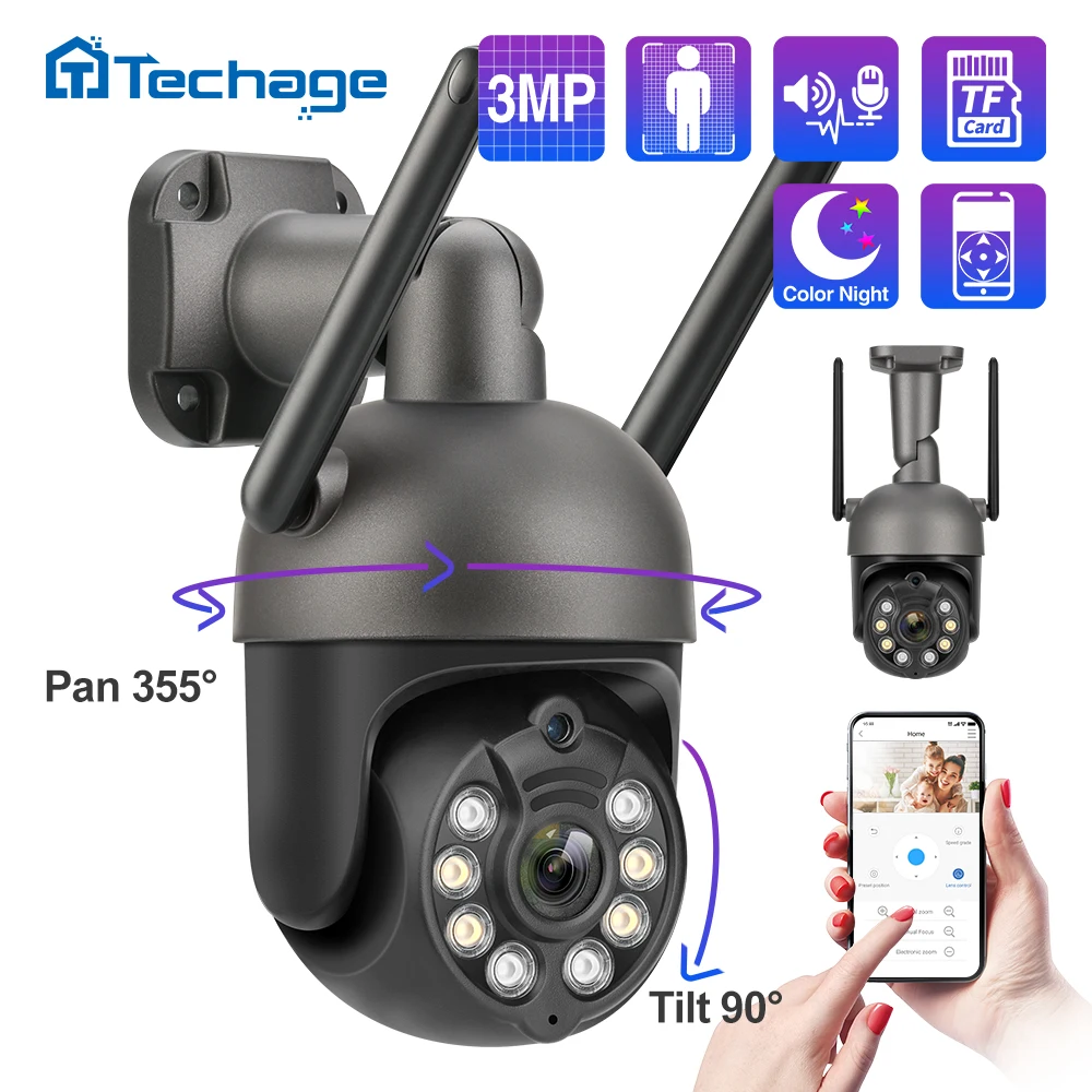 IP-камера Techage 3 Мп PTZ Wi-Fi двустороннее аудио | Безопасность и защита