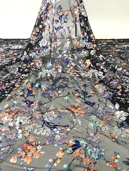 

High quality three-dimensional flower sequin embroidery French tulle lace Nigerian style lace dress design fabric
