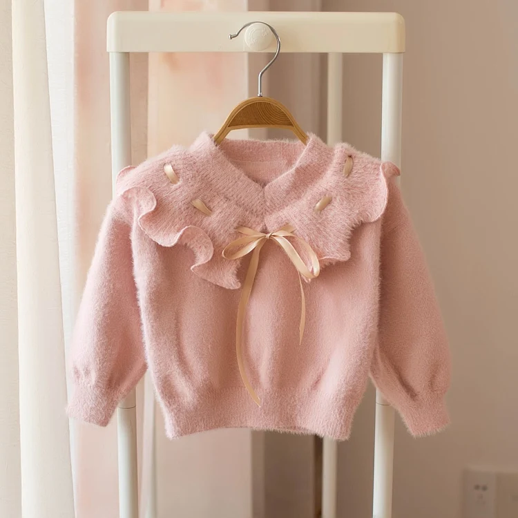 Сезон; Детский свитер; пуловер с бантом для девочек; конфетная вязка