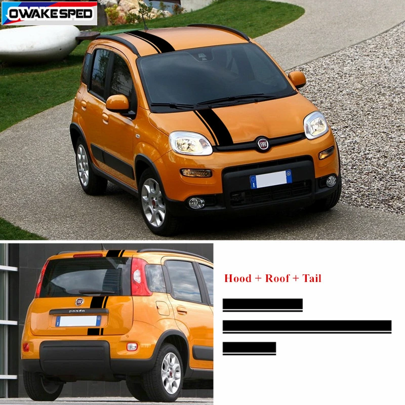Car Hood Roof Tail Decor Stickers For-Fiat Panda Corss 4X4 OFF RAOD Stripes Exterior Auto Body Engine Cover Vinyl Decals  (3)