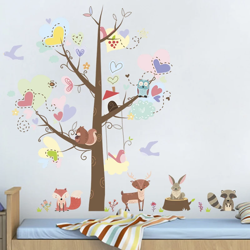Monkey Tree Squirrel Deer Decorative Wall Stickers For Kids Room Home Decor Cartoon Animals Wall DIY PVC Mural Art Poster Decals
