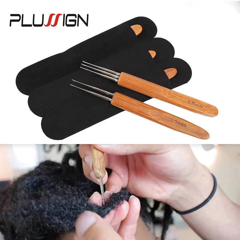 Plussign Dreadlock Crochet Hook Tool Braid Hair Dreadlocks Needle Bamboo Handle Locs Crochet Needle Steel Hook For Braid Carft