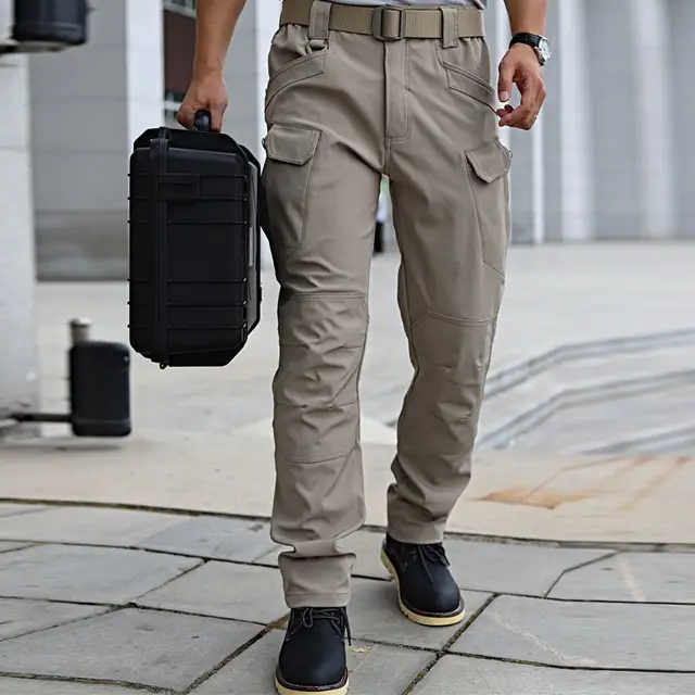 Tactical pants men's elastic spring and summer quick-drying pants windproof and waterproof camouflage overalls loose large size khaki