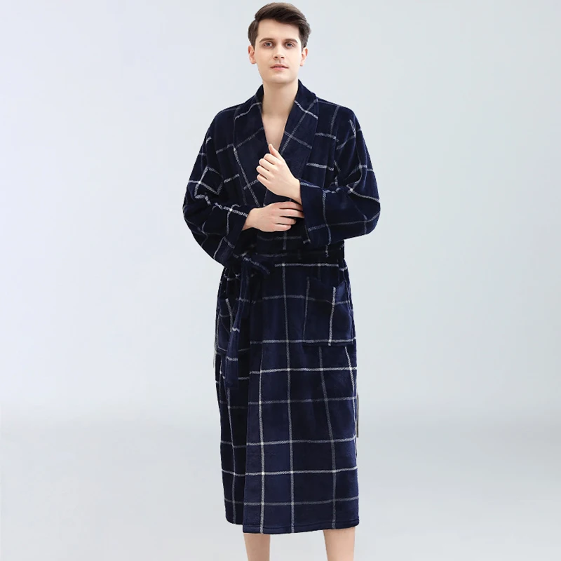 Aolamegs Men Robes Flannel Soft Bathrobe Sleepwear Cozy Turn-down Night Gown Warm Advanced Homewear Simple Couple Pajamas Winter