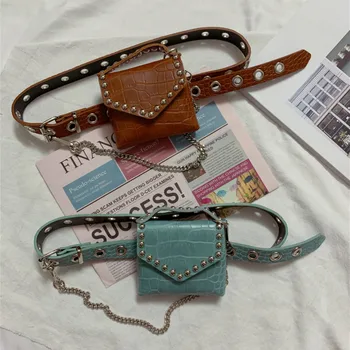 

Personalized Girl Waist Pack Mini Rivet Hip Hop Fashion Chain Waist Belt Bag Summer Vintage Phone Pouch Waist Pack Women DA60YB