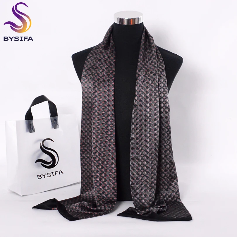 Black Red Long Scarves For Men Fashion Accessories Male Pure Silk Scarf Cravat Winter Flowers Pattern Scarf 160*26cm Knitted Scarf Cashmere Scarf Tactical Scarf Neck Wrap Fleece Scarf Polar Fleece Scarf