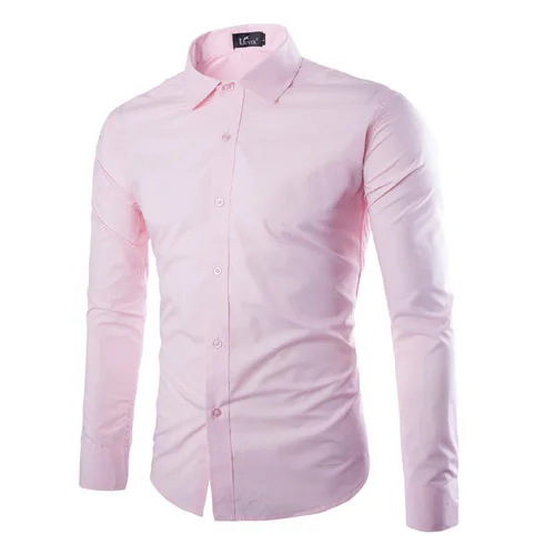 Pink Новые мужские деловые рубашки с длинным рукавом, одноцветные Формальные рубашки, модные облегающие мужские повседневные рубашки, 17 ярких цветов, s одежда - Цвет: Pink