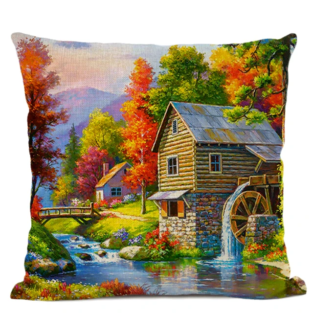 Художественная Картина маслом чехол для подушки американский кантри сад Пейзаж красивая сказка Европейский дом отель диван льняной чехол для подушки - Цвет: 11 45x45cm