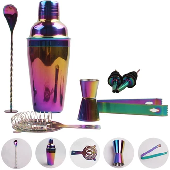 

8Pcs Colorful Stainless Steel Cocktail Shaker Set Bartender Kit 550Ml Cocktail Whisk Bar Tools Wine Shakers For Party