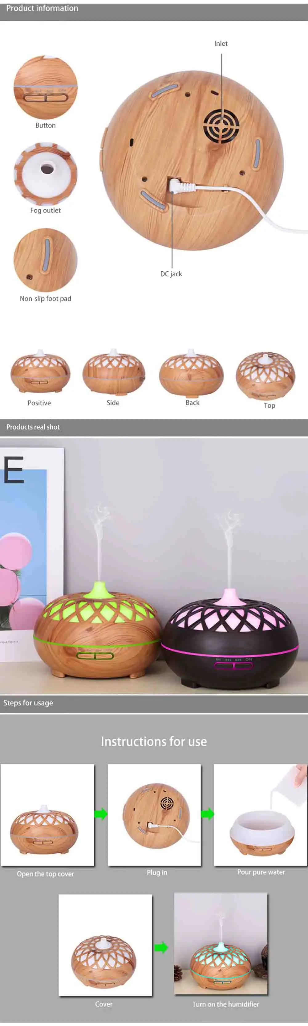 Description Picture 4 of itemHumidifier Home Aromatherapy Air Diffuser Appliance Vaporizer Evaporator Environment Aromatizer Room Aroma Oils Freshener