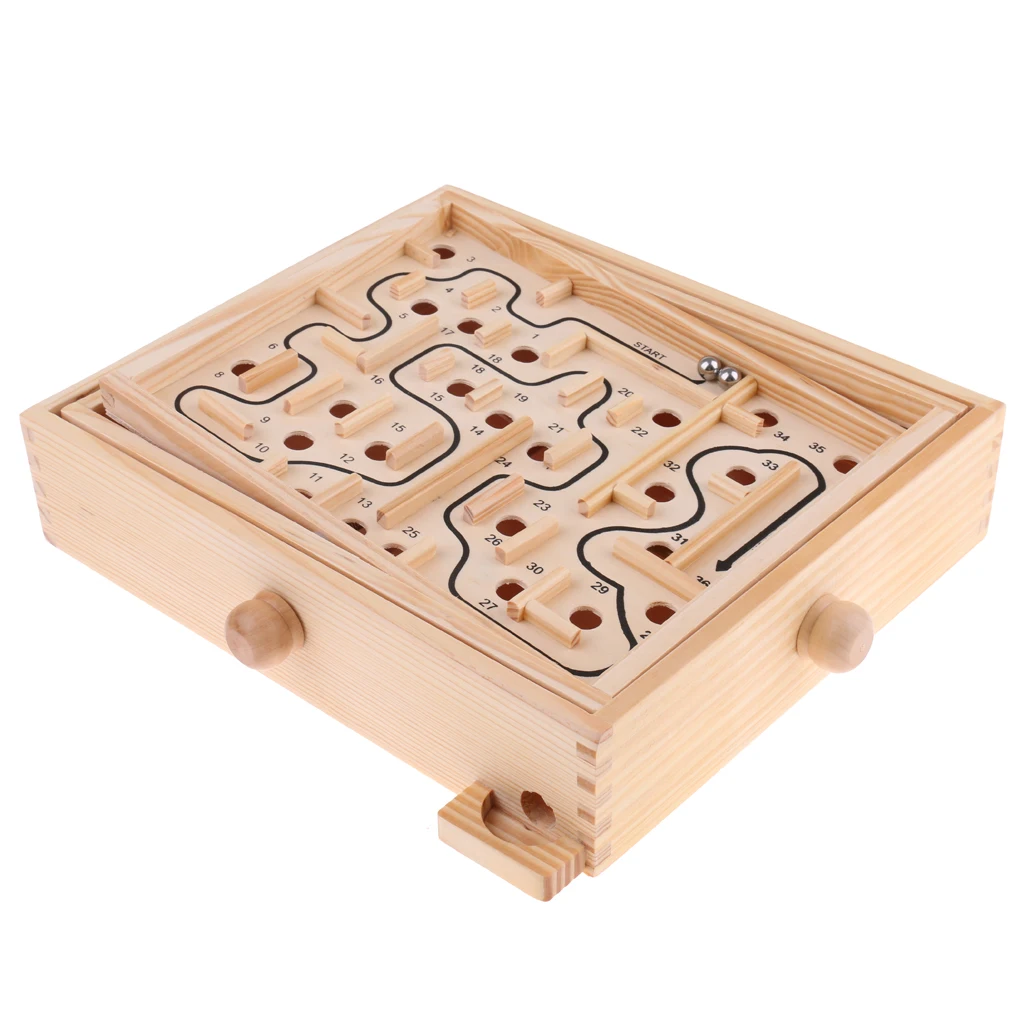Kids Children Traditional Wooden Labyrinth Toy Maze Board Game Complete Set