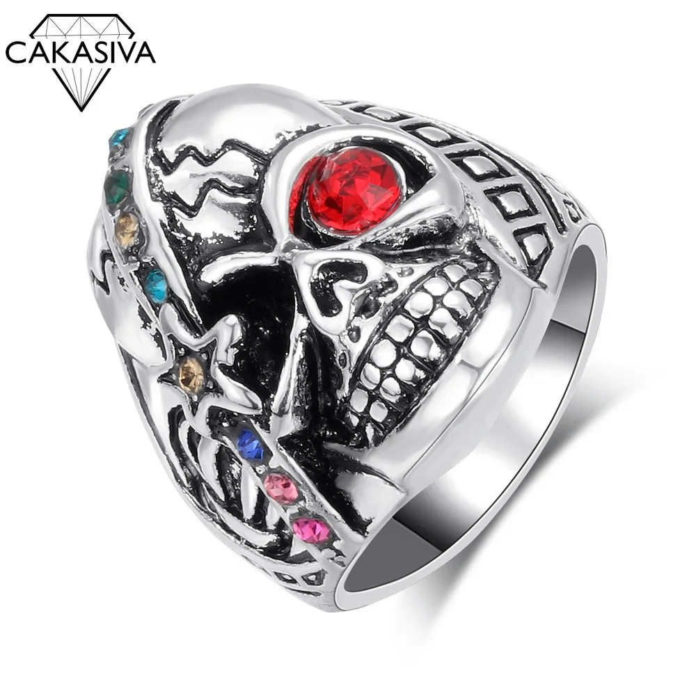 

Thai Silver Diamond Skull Ring Punk Vintage Personality Ring Party Birthday Gift Jewelry Ring for Man and Women