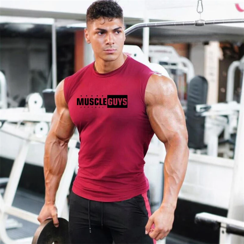 Одежда Muscleguys, модные хлопчатобумажные рубашки без рукавов, майка для тренировок, мужская майка для фитнеса, бодибилдинга, тренировок, тренажерного зала
