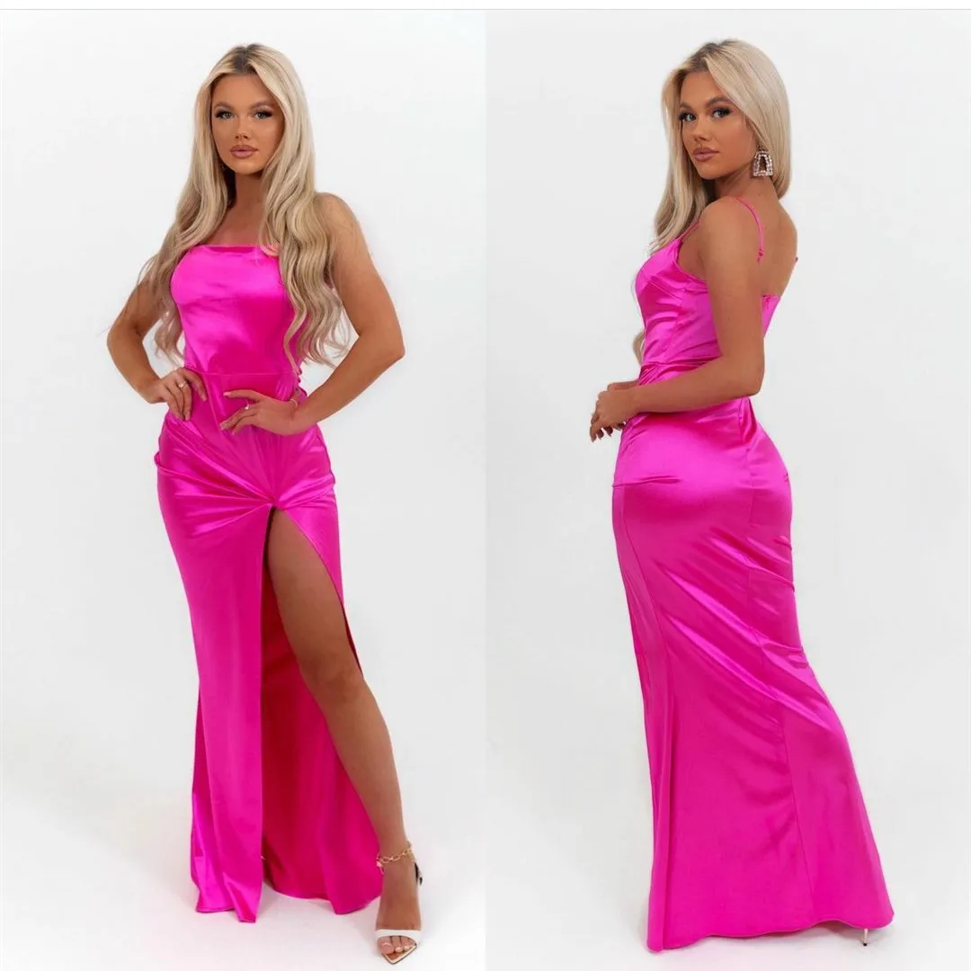 

Elegant Spaghetti Evening Dresses Long فساتين السهرة Mermaid Side Slit Robe De Soiree Longue Party Gowns for Women