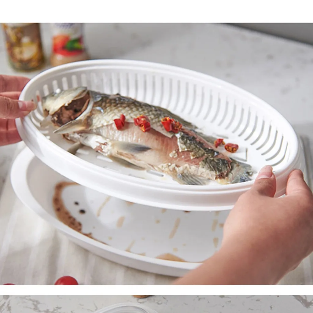

Portable Microwave Container Fish Steamer With Lid Plastic Cooking Tools Food Cookware fish Storage Boxes Kitchen Cooking Tools