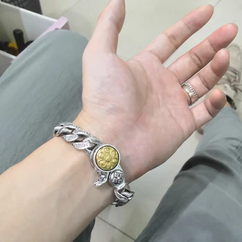 

New Buddha Bracelet 100% 925 Sterling Silver Jewelry Men Women Rotatable Ethnic Heart Sutra Mantra Chain Bracelet Bangle 2020