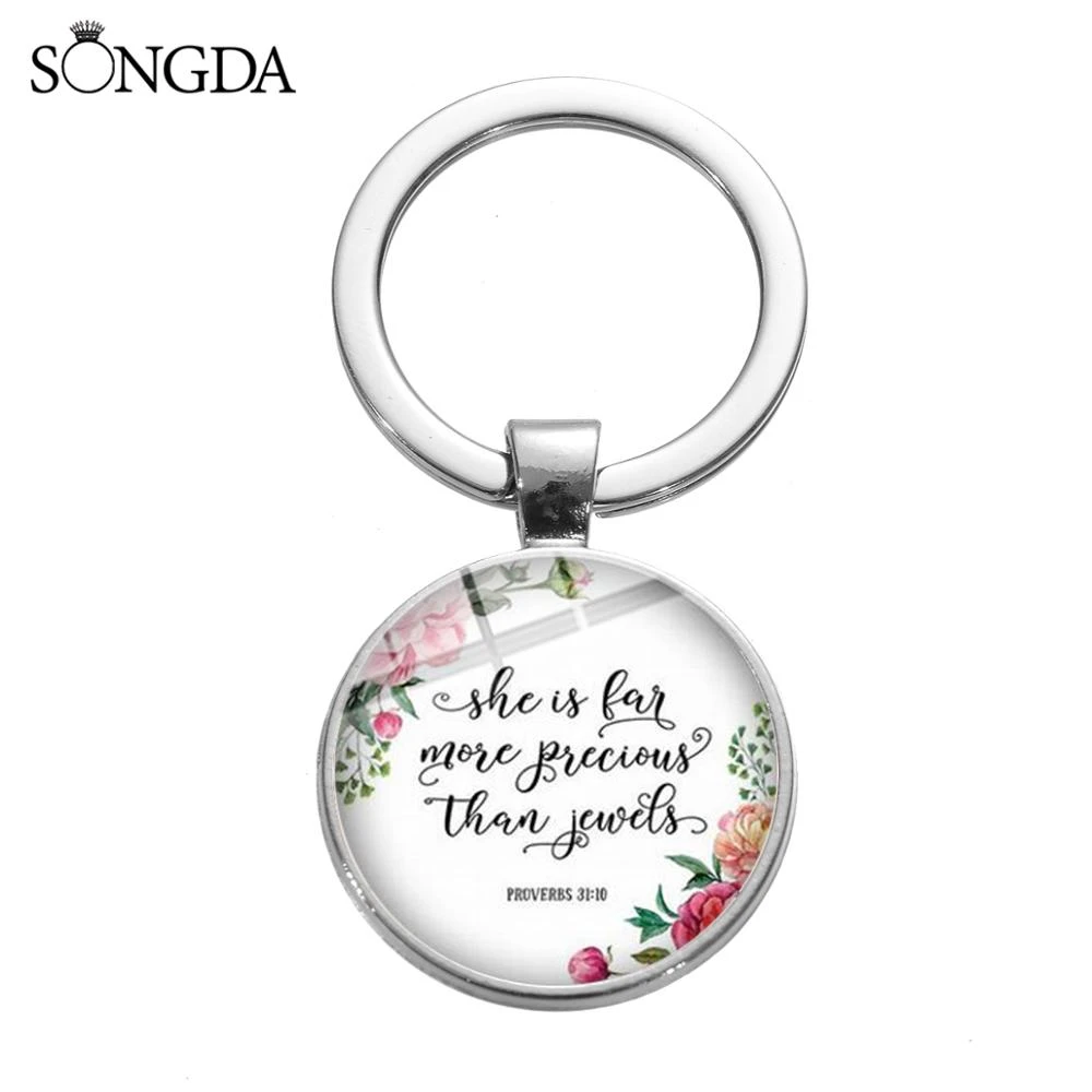 Bible Verses Charm Keychain She Is Far More Precious Than Jewels Proverbs 31 10 Scripture Quote Key Chain Ring Gift For Her Key Chains Aliexpress