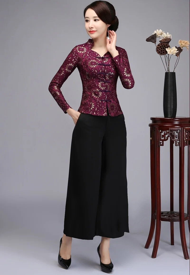 Традиционная китайская одежда для женщин Cheongsam Топ воротник-стойка Женские топы и блузки Восточная китайская одежда TA2085