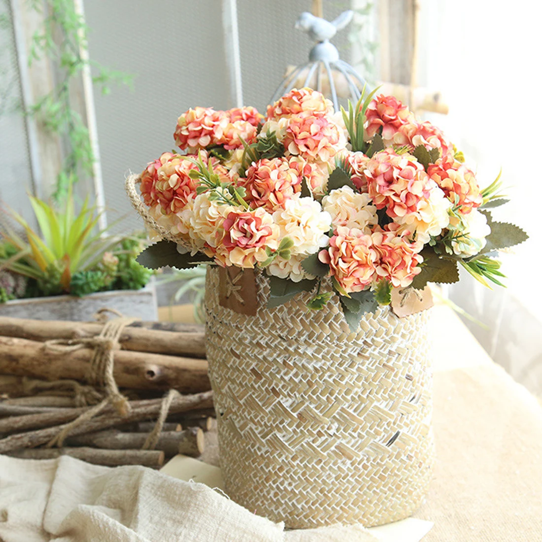 

Silk Artificial flowers Rattan hydrangea diy gifts wedding christmas decor for home fake floristics plastic household products